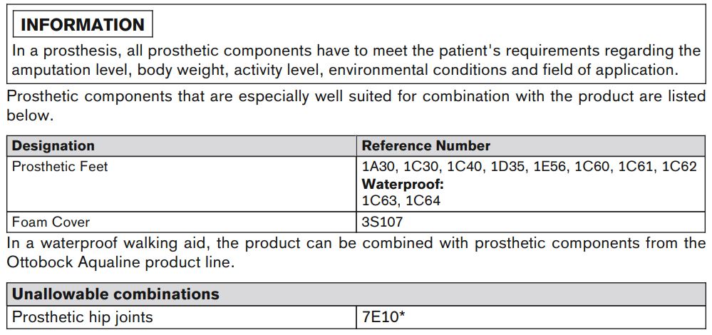 ottobock 3R80 Modular Knee Joint Instruction Manual - Combination possibilities