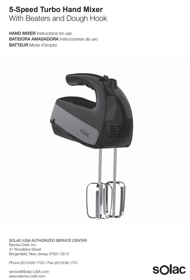 sOlac S9210-A 5-Speed Black Turbo Hand Mixer Instructions