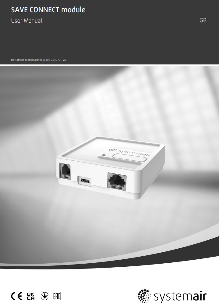 systemair 323606 SAVE CONNECT Internet Access Module User Manual