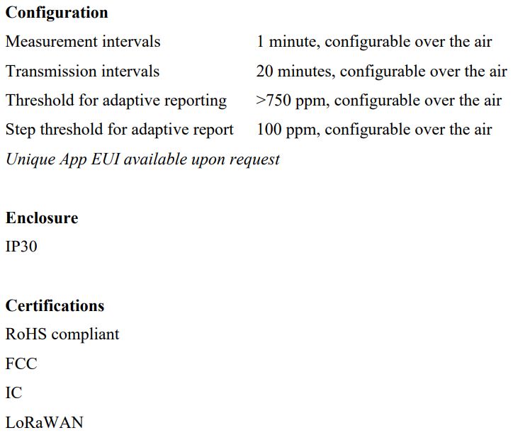 talkpool OY1211 LoRaWAN CO2 Meter User Manual - Specification