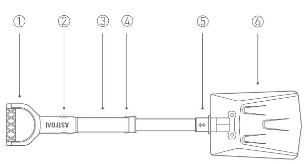 ASTROAI Multifunctional Folding Snow Shovel User Manual - Product Diagram