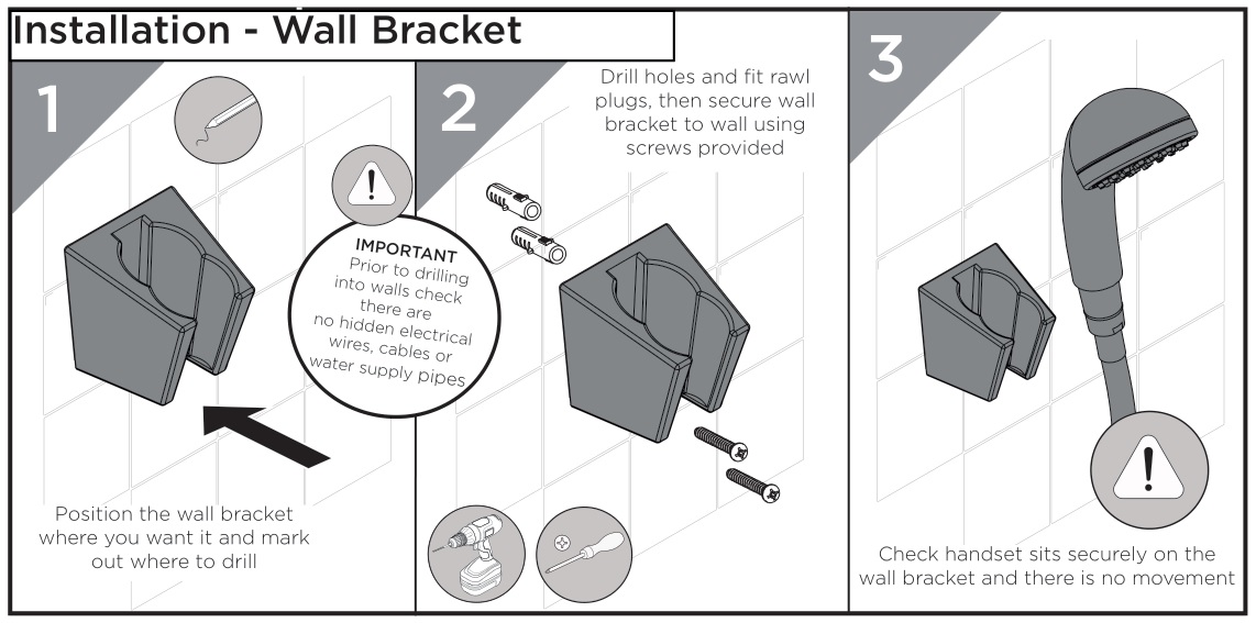 BRISTAN IRS-BSM-C Iris Chrome Bath Shower - Installation - Wall Bracket