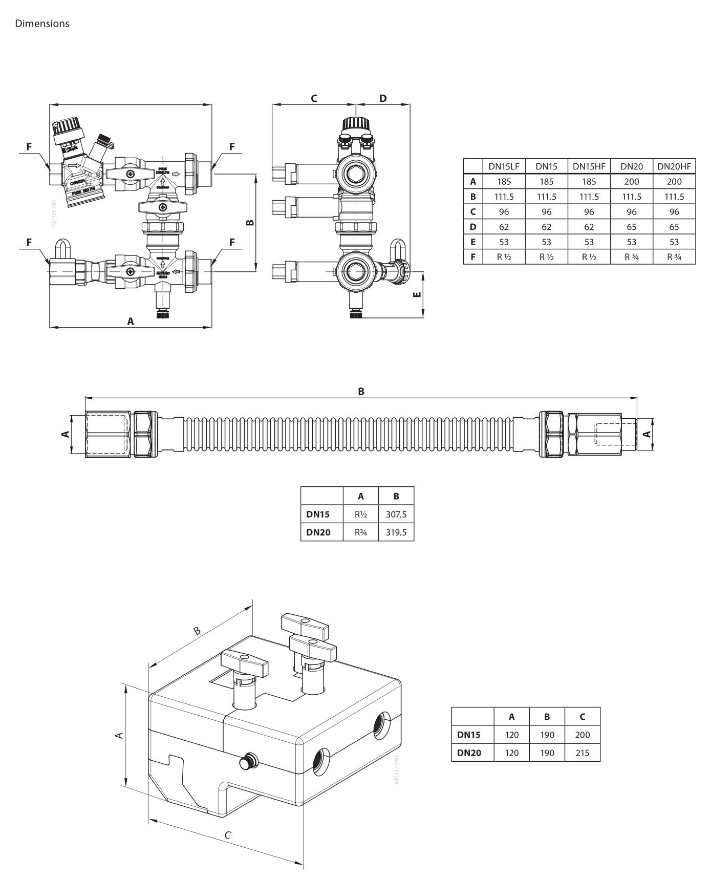 Danfoss AB-QM 4.0 Flexo Pressure Independent balancing and Control Valve - Dimensions