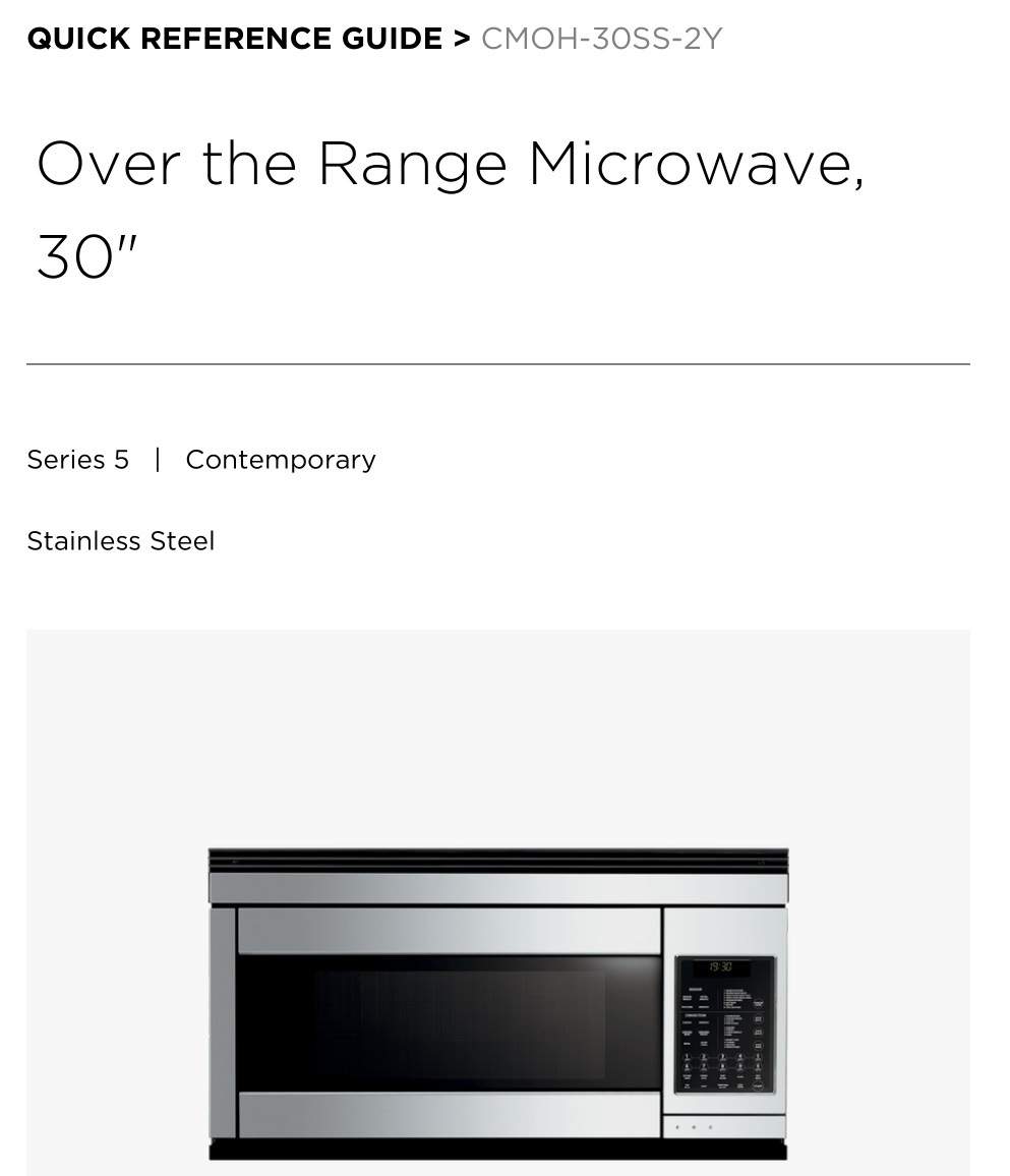 FISHER PAYKEL CMOH-30SS-2Y Over the Range Microwave Oven User Guide