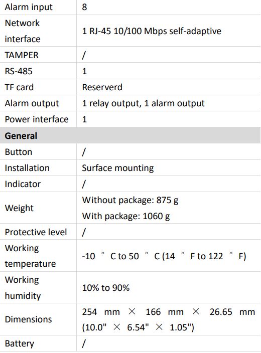 HIKVISION DS-KH9510-WTE1 Video Intercom Network Indoor Station Owner's Manual - Specification