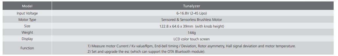 HOBBYWING 20221019 Tunalyzer - Specifications