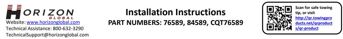 HORIZON GLOBAL CQT76589 Trailer Hitch Class III Instruction Manual
