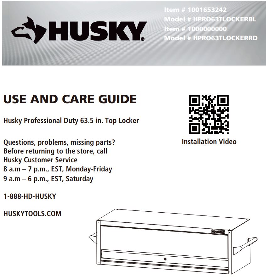 HUSKY HPRO63TLOCKERBL Professional Duty 63.5 Inch Top Locker User Guide