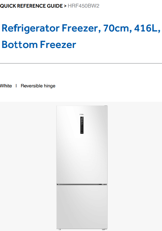 Haier HRF450BW2 416L Bottom Freezer Refrigerator User Guide image