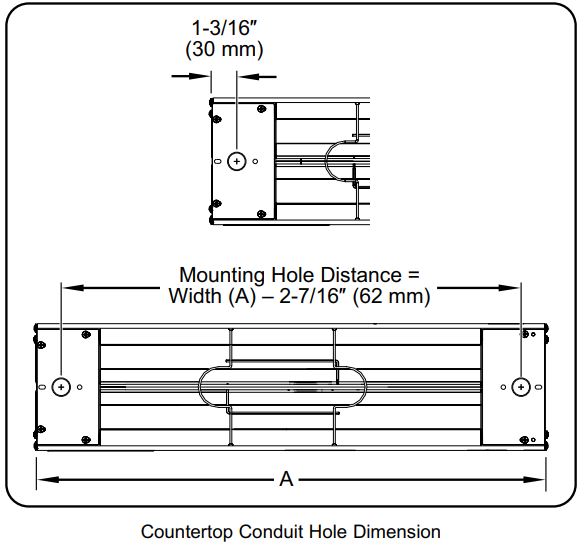 Hatco GRAH-48D3-120 Glo-Ray Infrared Strip Heaters Instruction Manual - Countertop Conduit Hole Dimension