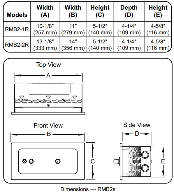 Hatco GRAH-48D3-120 Glo-Ray Infrared Strip Heaters Instruction Manual - RMB2 Series Dimensions