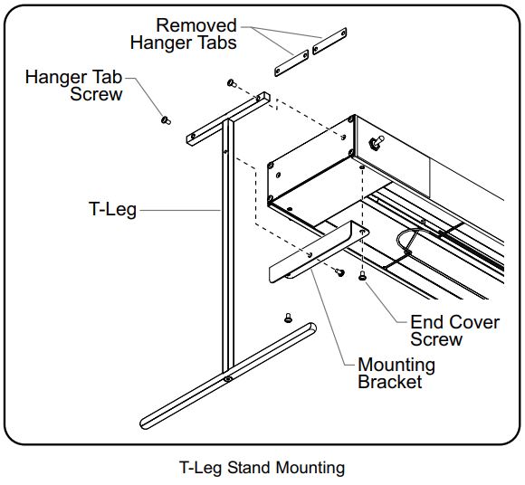 Hatco GRAH-48D3-120 Glo-Ray Infrared Strip Heaters Instruction Manual - T-Leg Stand mounting