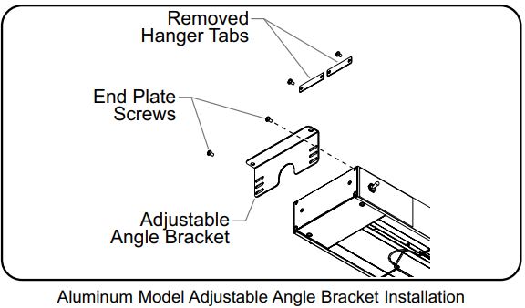 Hatco GRAH-48D3-120 Glo-Ray Infrared Strip Heaters Instruction Manual - aluminum model adjustable angle Bracket Installation