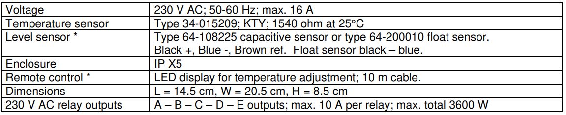 IMage 34-015040 Pool Control Instruction Manual - Technical data