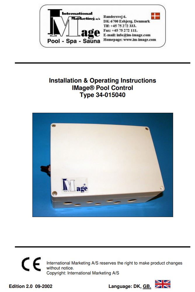 IMage 34-015040 Pool Control Instruction Manual