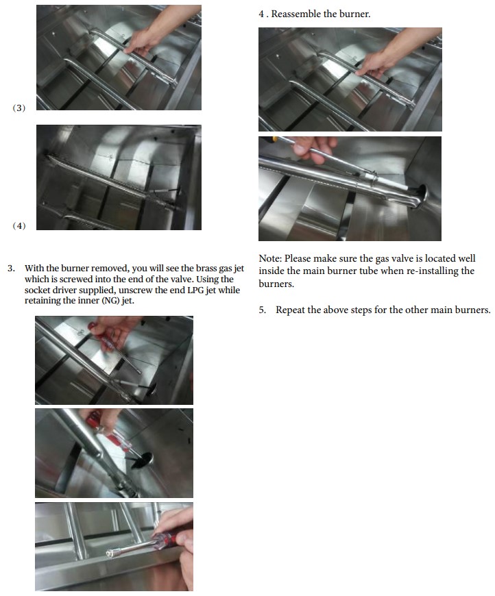 Inalto IBBQBI4B Built-in Grill 6 Burner - INSTRUCTIONS FOR CONVERTING THE MAIN BURNER