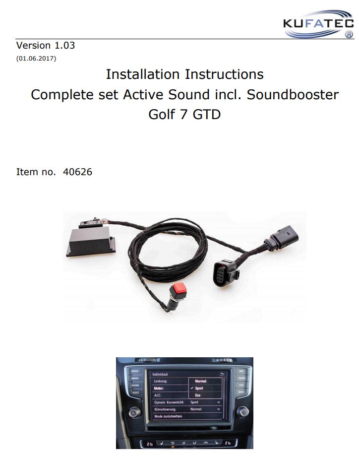 KUFATEC Complete Set Active Sound incl Soundbooster Golf 7 GTD Instruction Manual