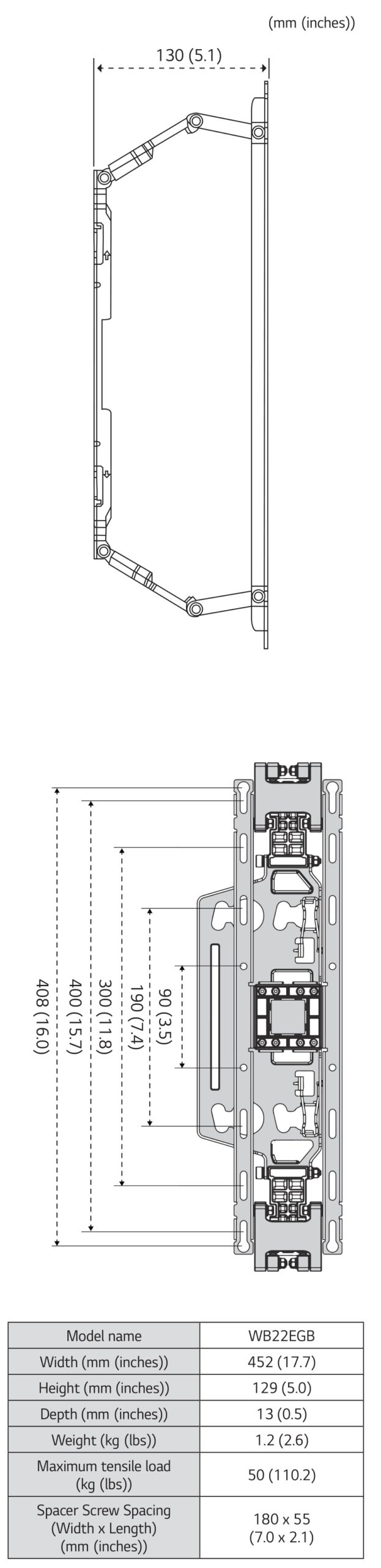 LG WB22EGB Wall Mount Support - Product Specifications