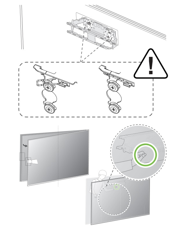 LG WB22EGB Wall Mount Support - Pull the two safety pins on the left and right sides of the bracket to close them