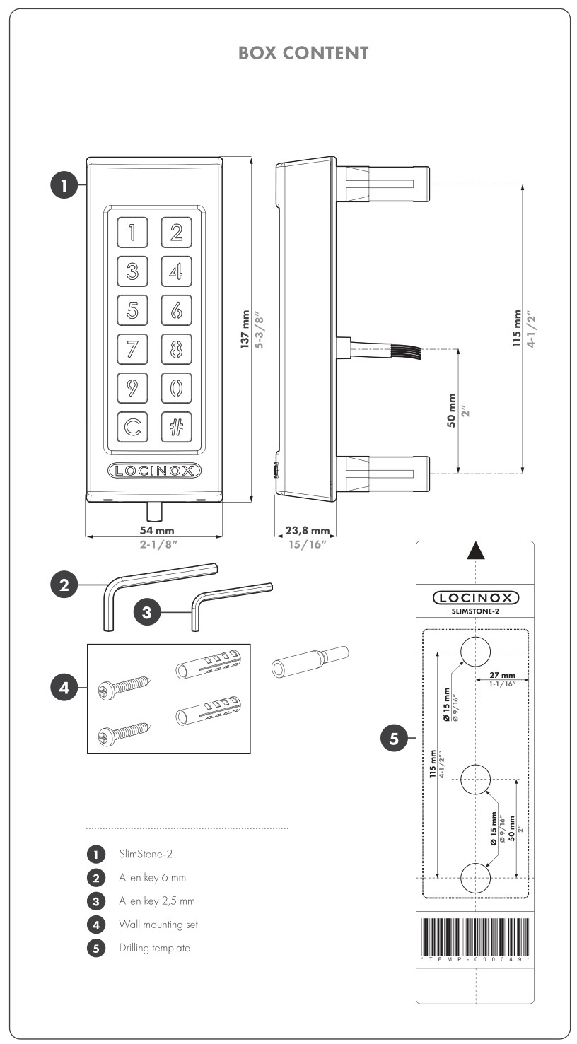 LOCINOX SlimStone-2 keypad - BOX CONTENT