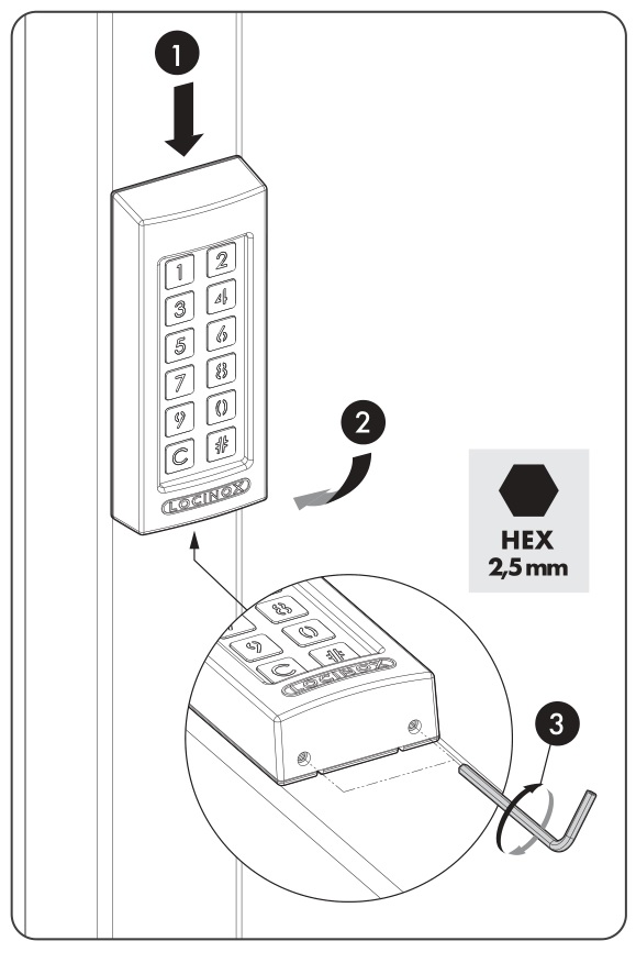 LOCINOX SlimStone-2 keypad - Position the cover and tighten using 2 screws underneath