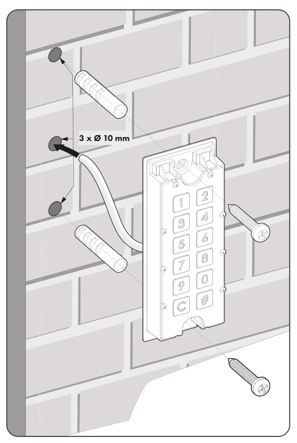 LOCINOX SlimStone-2 keypad - Run the cable through the middle hole in the wall.