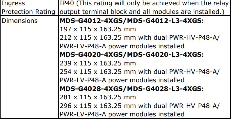 MOXA MDS-G4000-4XGS Layer 2 Managed Switches Installation Guide - Specifications