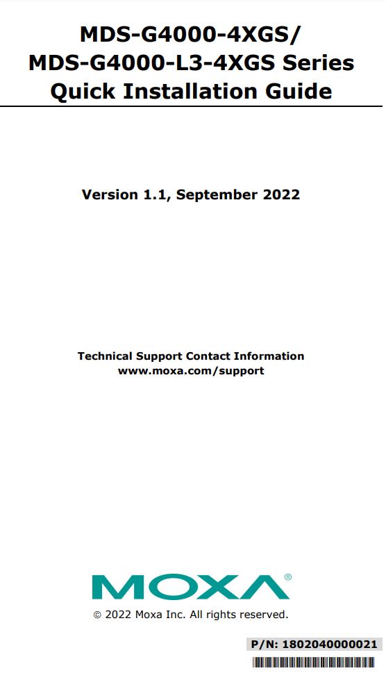 MOXA MDS-G4000-4XGS Layer 2 Managed Switches Installation Guide