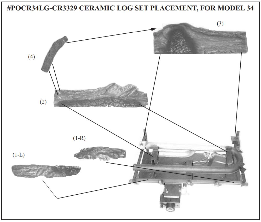 PFS 329 Solid Fuel Burning Fireplace Instruction Manual - CERAMIC LOG SET PLACEMENT