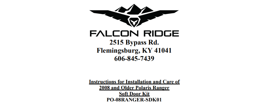 Polaris Ranger Falcon Ridge Soft Doors and Rear Window Instruction Manual