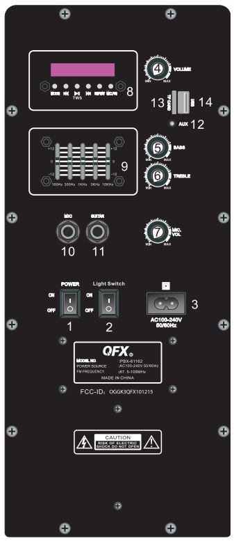 QFX PBX-61162 5 Inch Portable Bluetooth Party Loudspeaker Instruction Manual - Control Panel