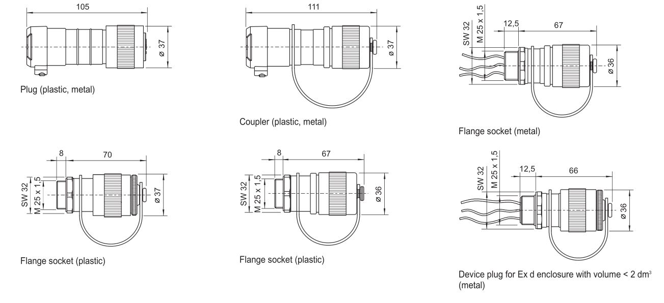 R STAHL miniCLIX Plug connector Flange Ssocket - Dimensional Drawings (All Dimensions in mm [inches]) – Subject to Alterations