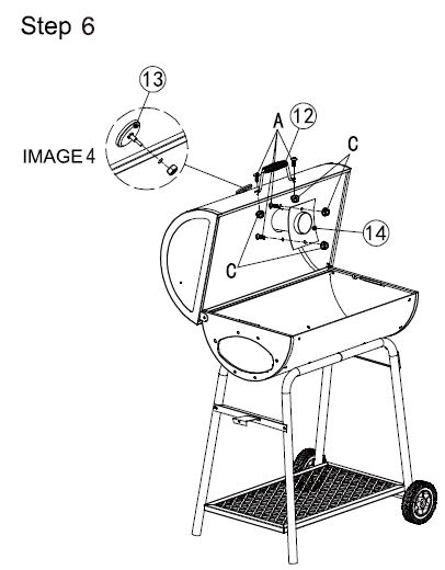 Royal Gourmet CC1830F 30 Inch Charcoal Barrel Grill with offset Smoker Owner's Manual - Fasten the handle