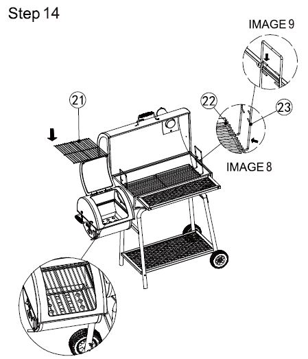 Royal Gourmet CC1830F 30 Inch Charcoal Barrel Grill with offset Smoker Owner's Manual - Place the smoker cooking grates into the smoker