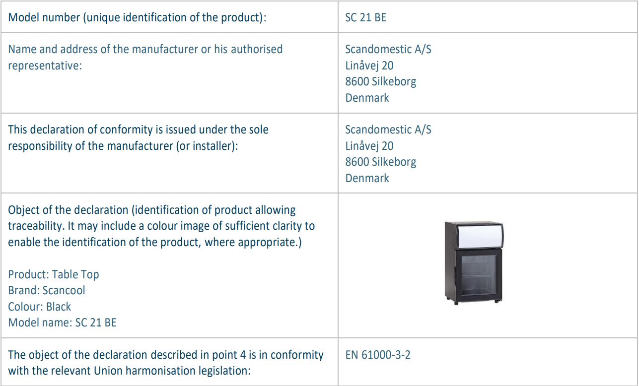 SCANCOOL SC 51 BE 1 Door Beverage Cooler User Manual - EU DECLARATION OF CONFORMITY