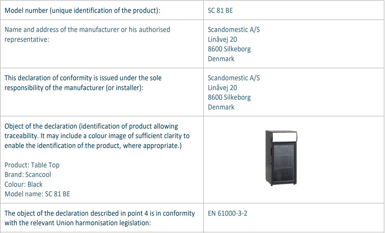 SCANCOOL SC 51 BE 1 Door Beverage Cooler User Manual - EU DECLARATION OF CONFORMITY