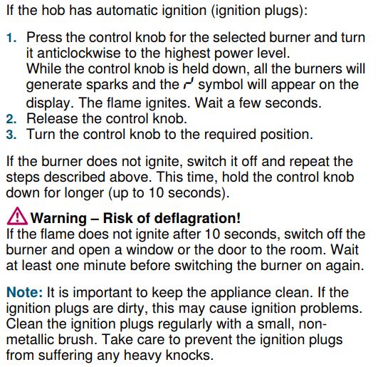 SIEMENS ER6A6PD70D Ceramic Gas Hob Instruction Manual - Automatic ignition
