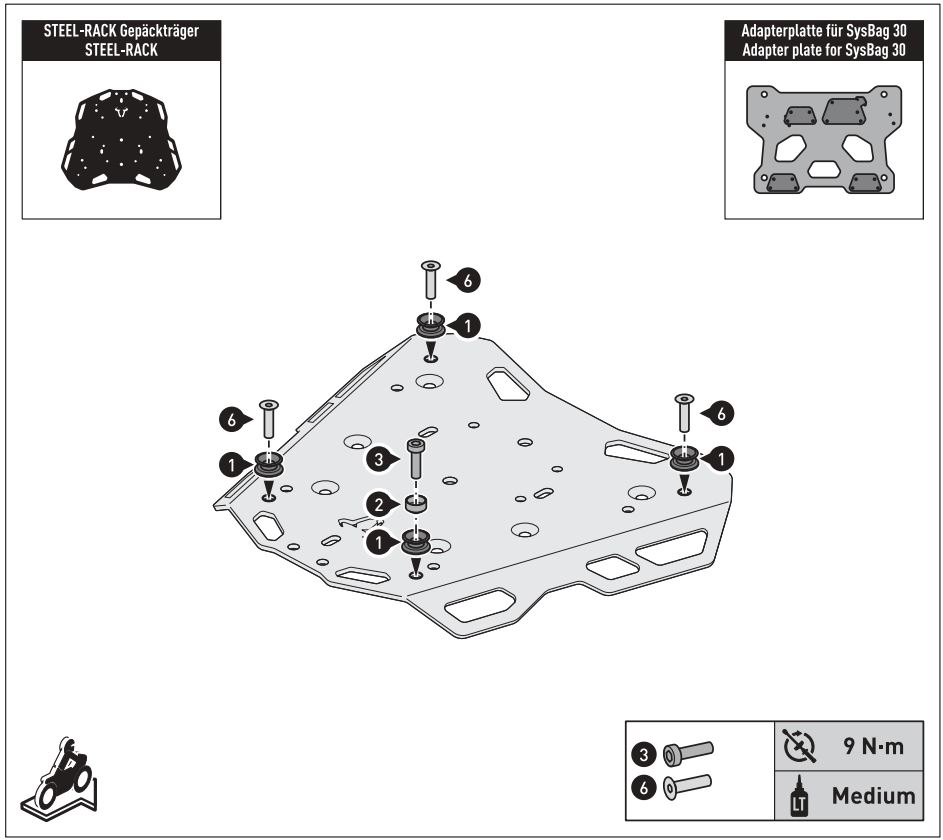 SW-MOTECH BC.SYS.01.889.20000 SysBag 30 Bag System Instruction Manual - Mounting