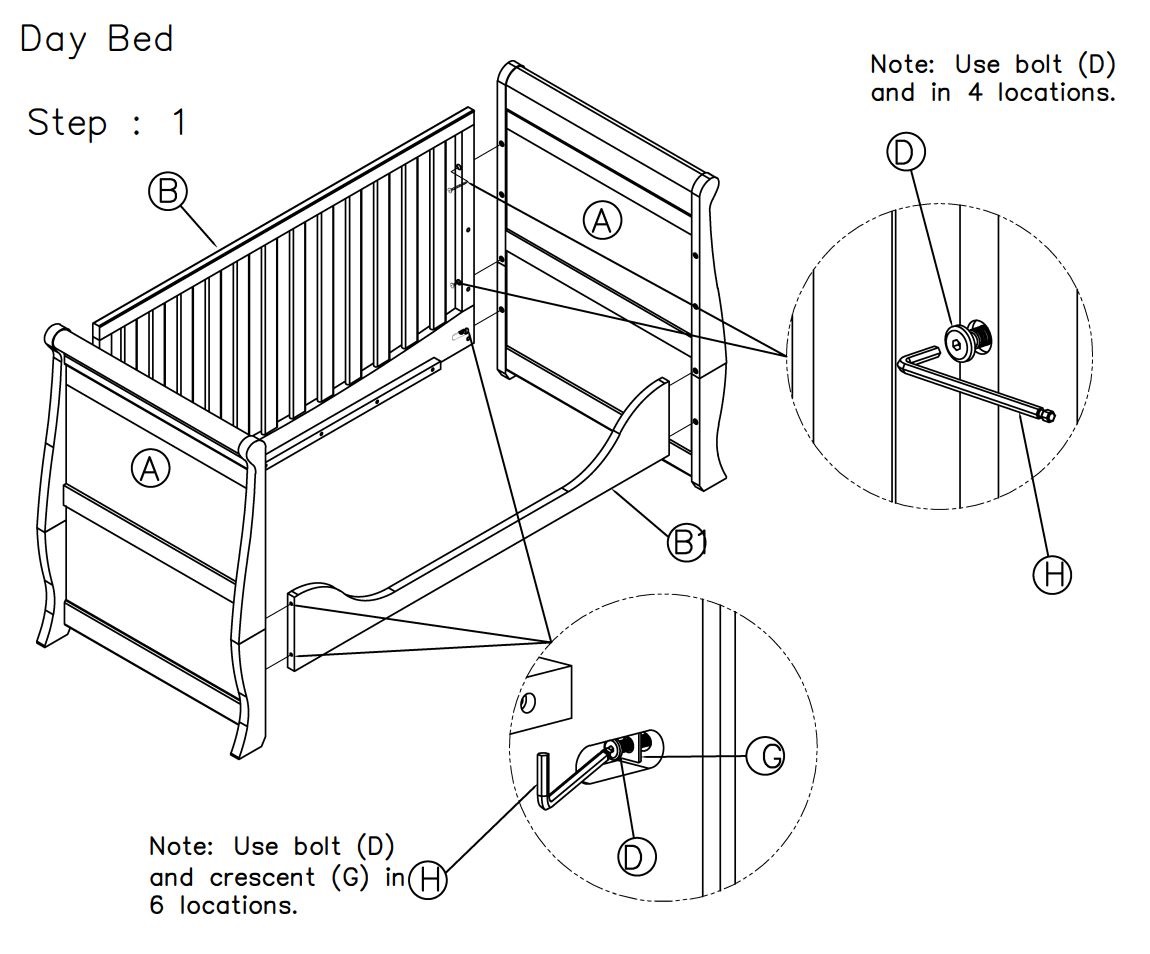 Silver Cross AI-0501003395 New Nostalgia Sleigh Cot Instruction Manual - Day Bed