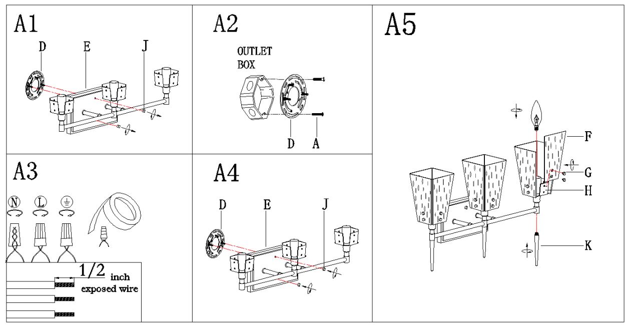 Uolfin 5106284 Amelia 21-in 3-Light Brass Gold - Make assembly