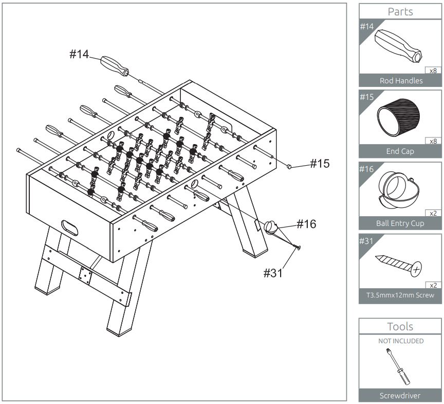 VIAVITO FT500 Football Table Owner's Manual - Push (#14) Rod Handles