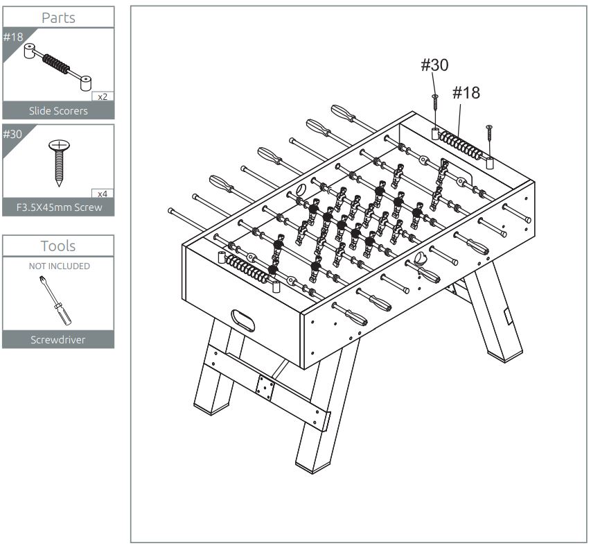 VIAVITO FT500 Football Table Owner's Manual - Screw (#18) Slide Scorers