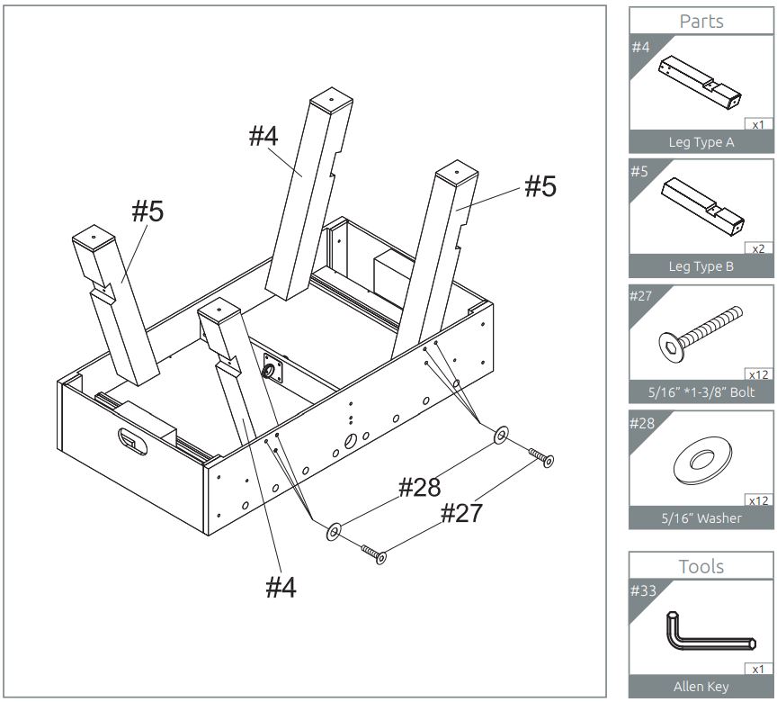 VIAVITO FT500 Football Table Owner's Manual - Secure (#4) Leg Type A and (#5) Leg Type B