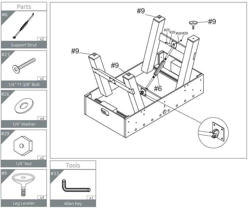 VIAVITO FT500 Football Table Owner's Manual - Using (#25) Bolt with (#26) Washer