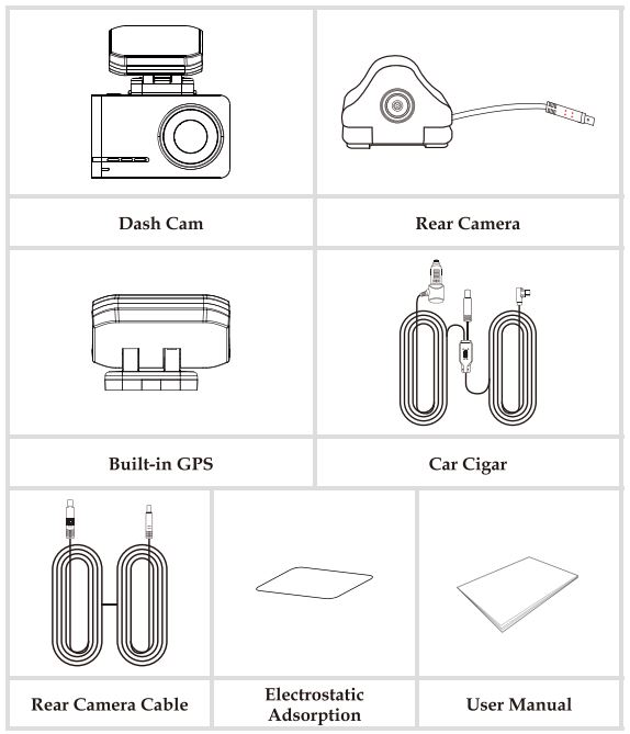 WOLFBOX D07 Mirror Dash Cam Instruction Manual - Package Connects