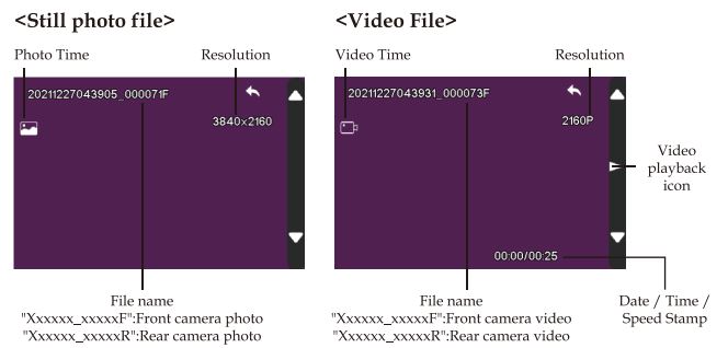 WOLFBOX D07 Mirror Dash Cam Instruction Manual - Photo and video files screen