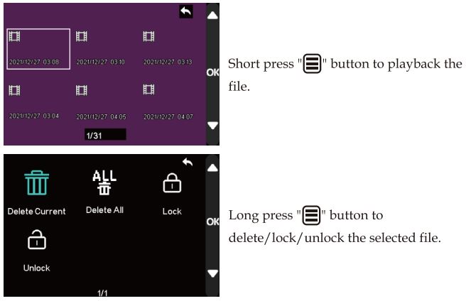 WOLFBOX D07 Mirror Dash Cam Instruction Manual - Playback Mode