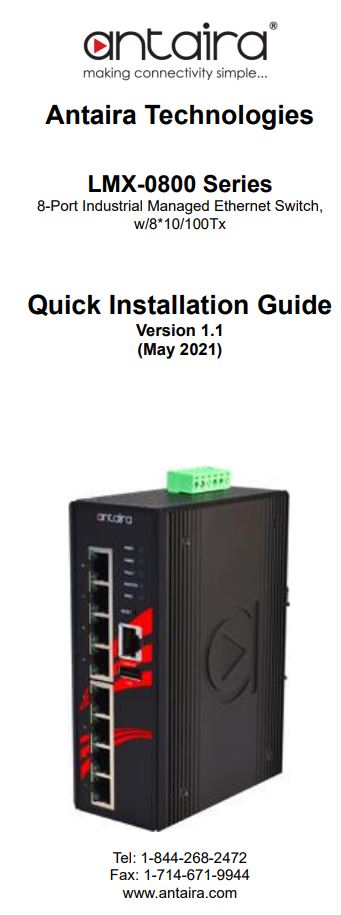 antaira LMX-0800 Series 8-Port Industrial Managed Ethernet Switch Installation Guide