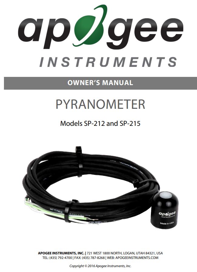 apogee INSTRUMENT SP-212 Pyranometer Owner's Manual