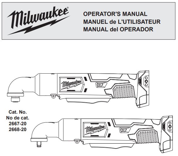 milwaukee M18 2 Speed Right Angle Impact Driver and Wrench User Manual